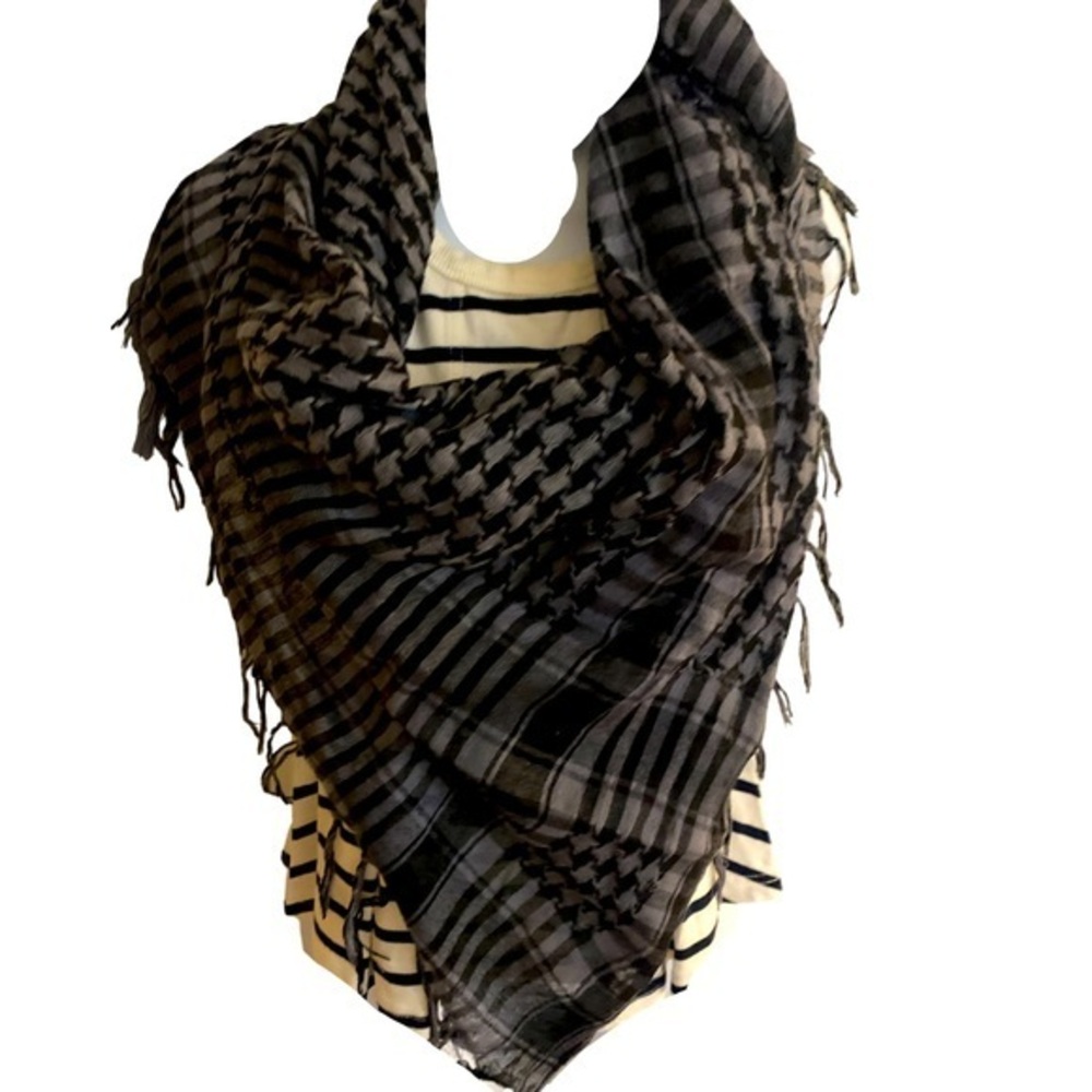 Boutique Fringe Scarf - 24x72 gray black fringe , cotton